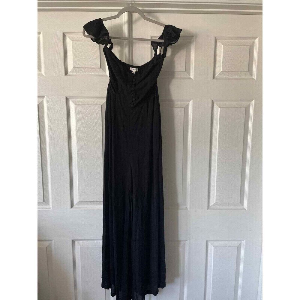 Cotton Candy Womens Jumpsuit Maxi Dress Sz S Pants Cutout Shirred Black Beach